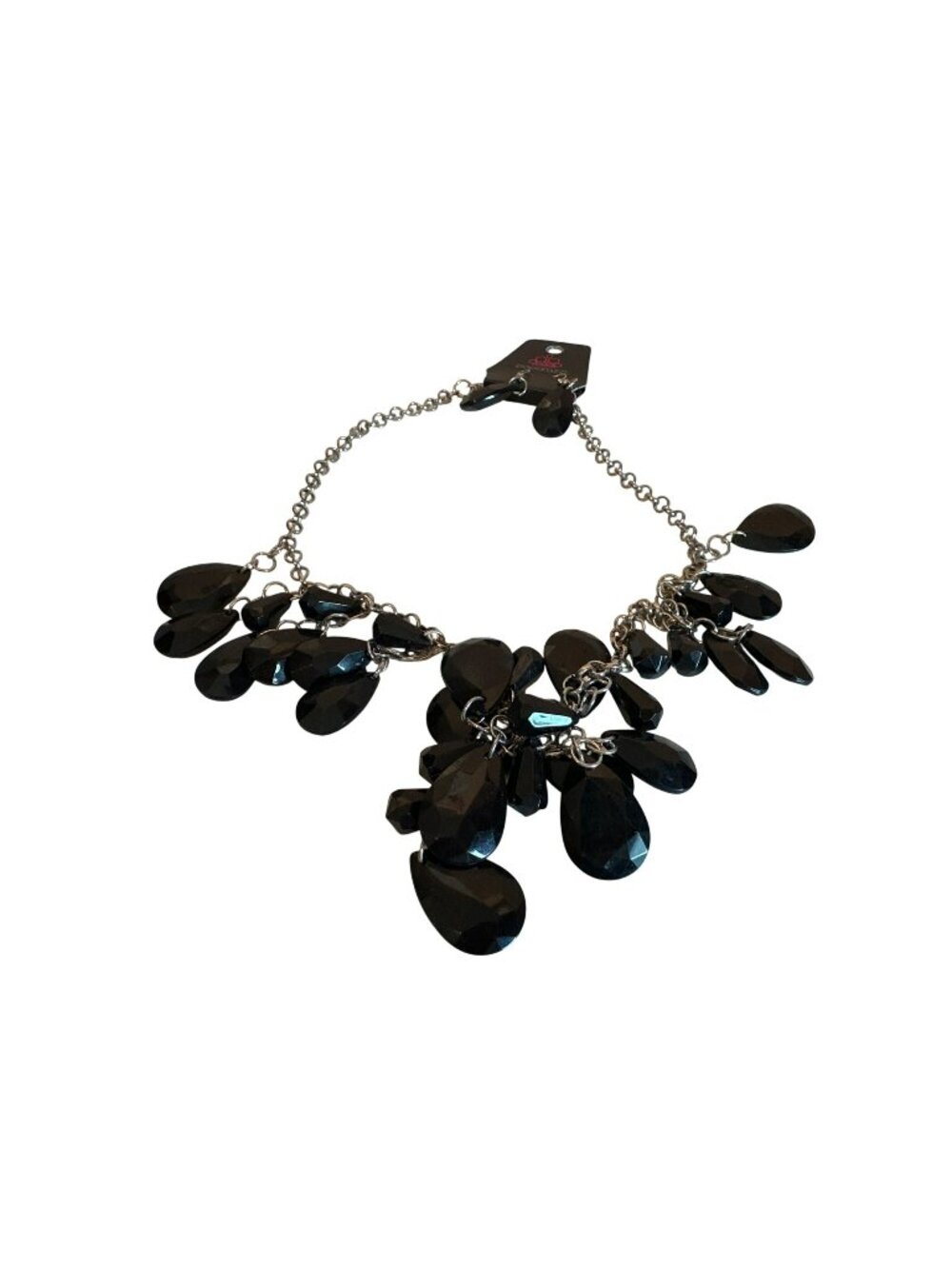 Black Teardrop Faceted Necklace Earrings Set Silver-Tone Chain Paparazzi Career